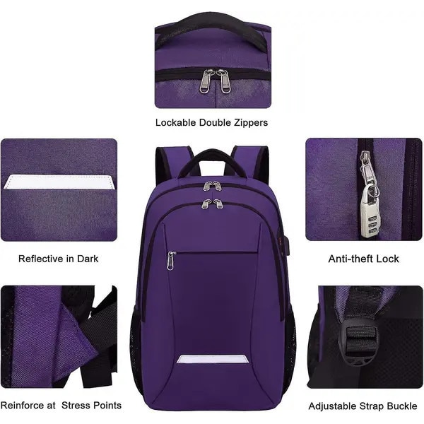 Rucsac laptop 15.6 inch, rezistent, usor, negru, 29x25x46cm, cu port USB si antifurt