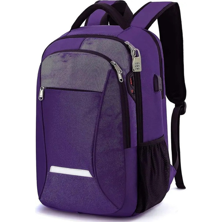 Rucsac laptop 15.6 inch, rezistent, usor, negru, 29x25x46cm, cu port USB si antifurt