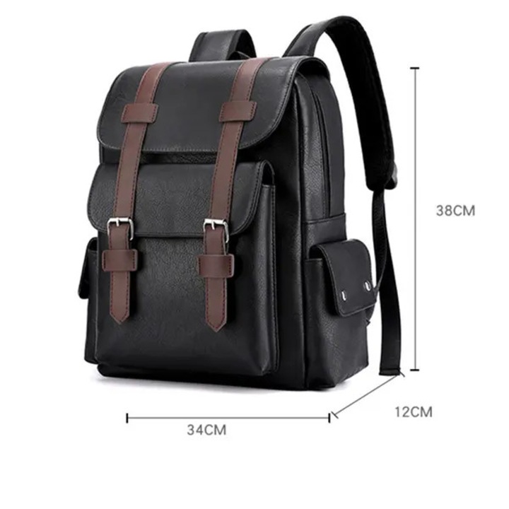 Rucsac din piele PU moale, stil vintage, capacitate mare, compatibil laptop 15.6", buzunare multiple, maro inchis