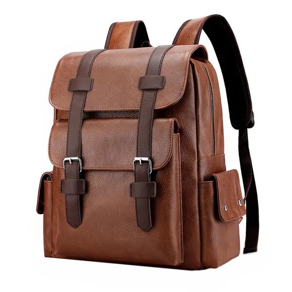 Rucsac laptop piele, 15.6 inch, maro, rezistent la apa, 38x33x12cm