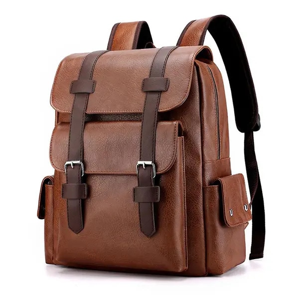 Rucsac laptop piele, 15.6 inch, maro, rezistent la apa, 38x33x12cm