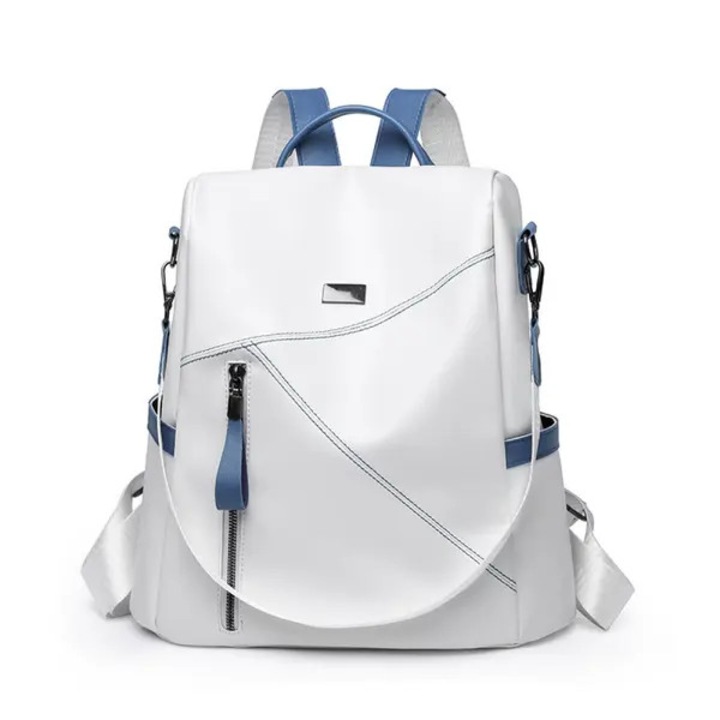Rucsac laptop 12 inch, material PU, alb, 33x31x14cm, capacitate mare, antifurt