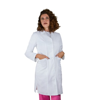 Halat Lung FEMEI, PRIMA, maneca lunga, guler, rever, 5 nasturi, 3 buzunare, tercot, S, ALB Halat Lung FEMEI, PRIMA, maneca lunga, guler, rever, 5 nasturi, 3 buzunare, tercot, S, ALB