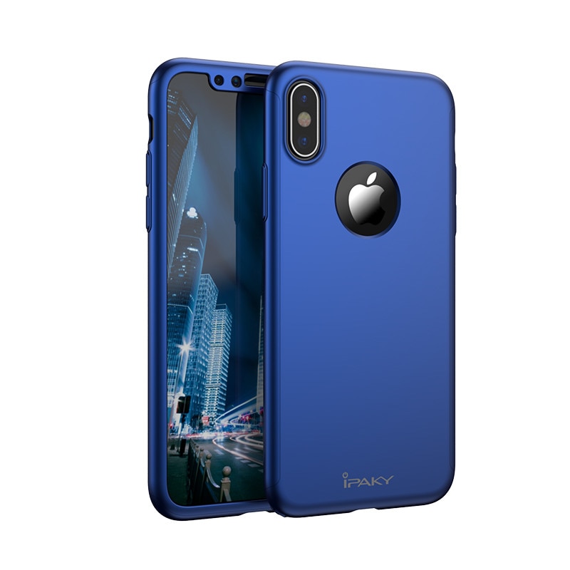 Husa IPAKY Fashion Look Iphone X 360 Decupata (Blue) cu Protectie Ecran