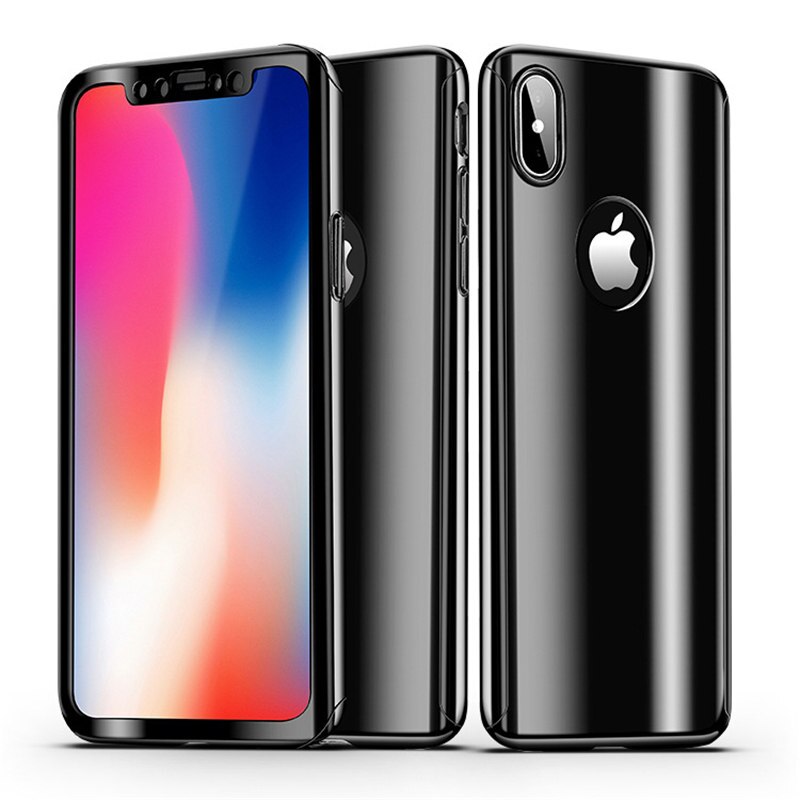 Husa protectie full 360 de grade iPhone X 10 tip oglinda mirror, cu Folie Ecran inclusa, premium BLACK