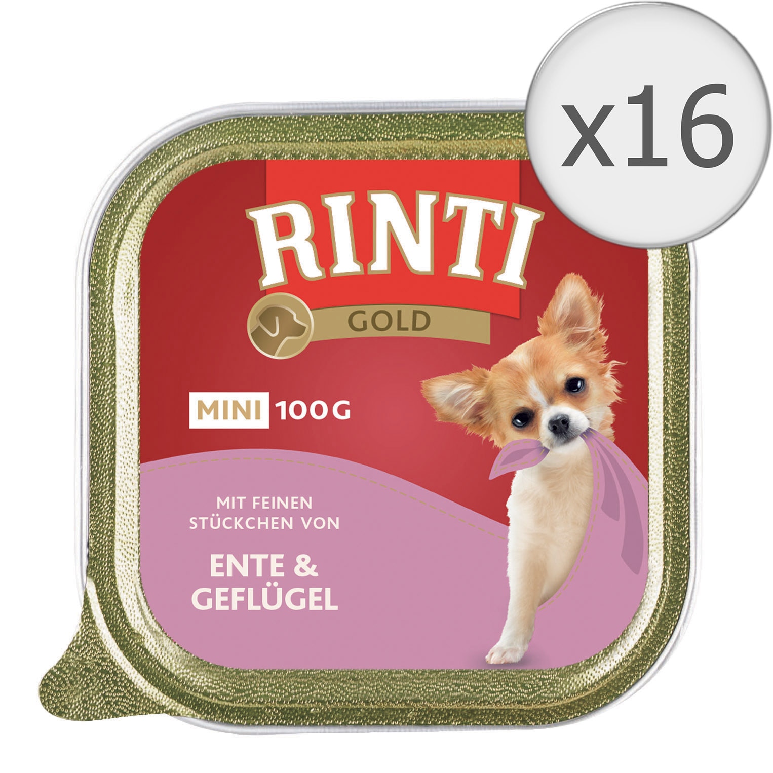 Hrana umeda pentru caini Rinti, Gold, Mini pateu, Rata & pasare, 16x100g