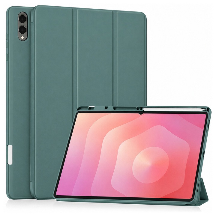 Husa pentru Samsung Galaxy Tab S12 Ultra / S11 Ultra Soft Shell Light & Slim cu functie wake-up/sleep si compartiment pentru stylus, tip stand - Verde