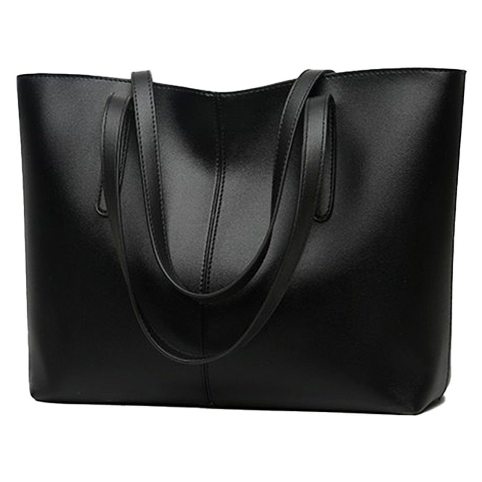 Geanta laptop dama 15.6 inch, piele ecologica neagra, capacitate mare, 38x28x12cm