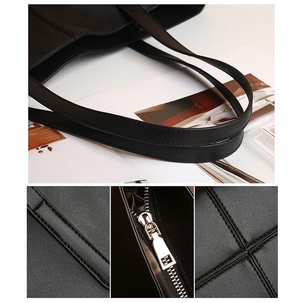 Geanta laptop dama 15.6 inch, piele ecologica neagra, capacitate mare, 38x28x12cm