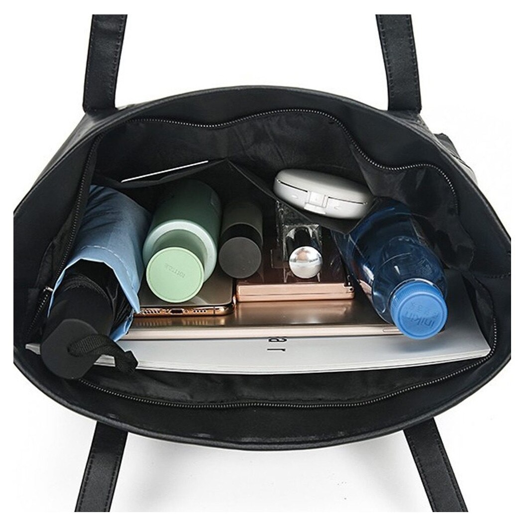 Geanta laptop dama 15.6 inch, piele ecologica neagra, capacitate mare, 38x28x12cm