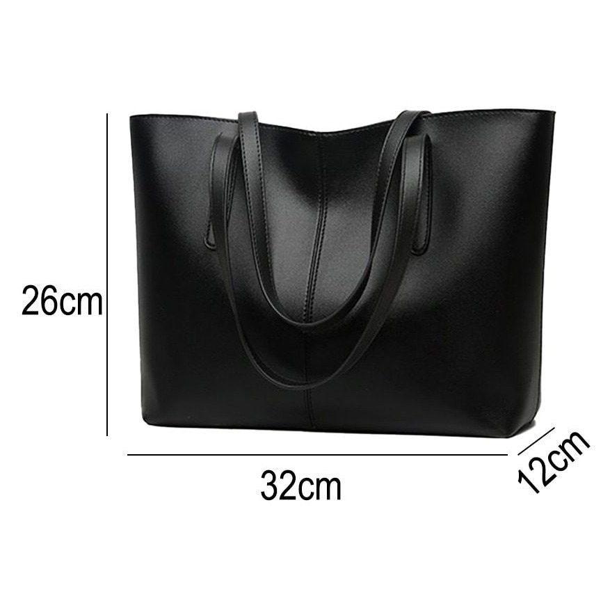 Geanta laptop dama 15.6 inch, piele ecologica neagra, capacitate mare, 38x28x12cm