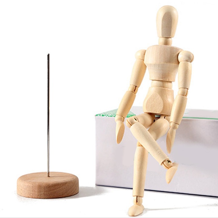 Manechin din lemn, 20cm, articulatii flexibile, decor birou