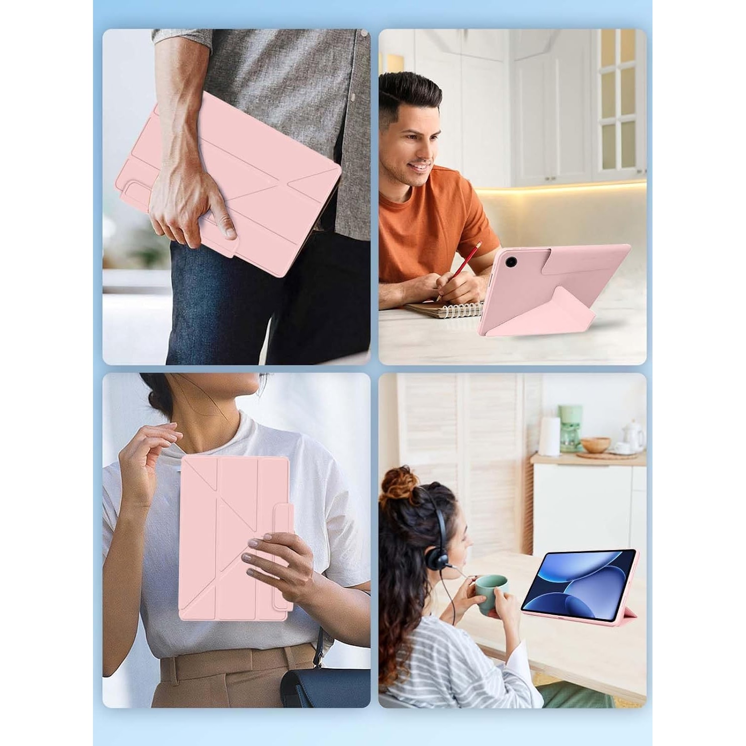 Husa tableta, pentru 11th generation, roz, 11x10.9 inch, magnetica, cu suport creion si 4 unghiuri de sustinere