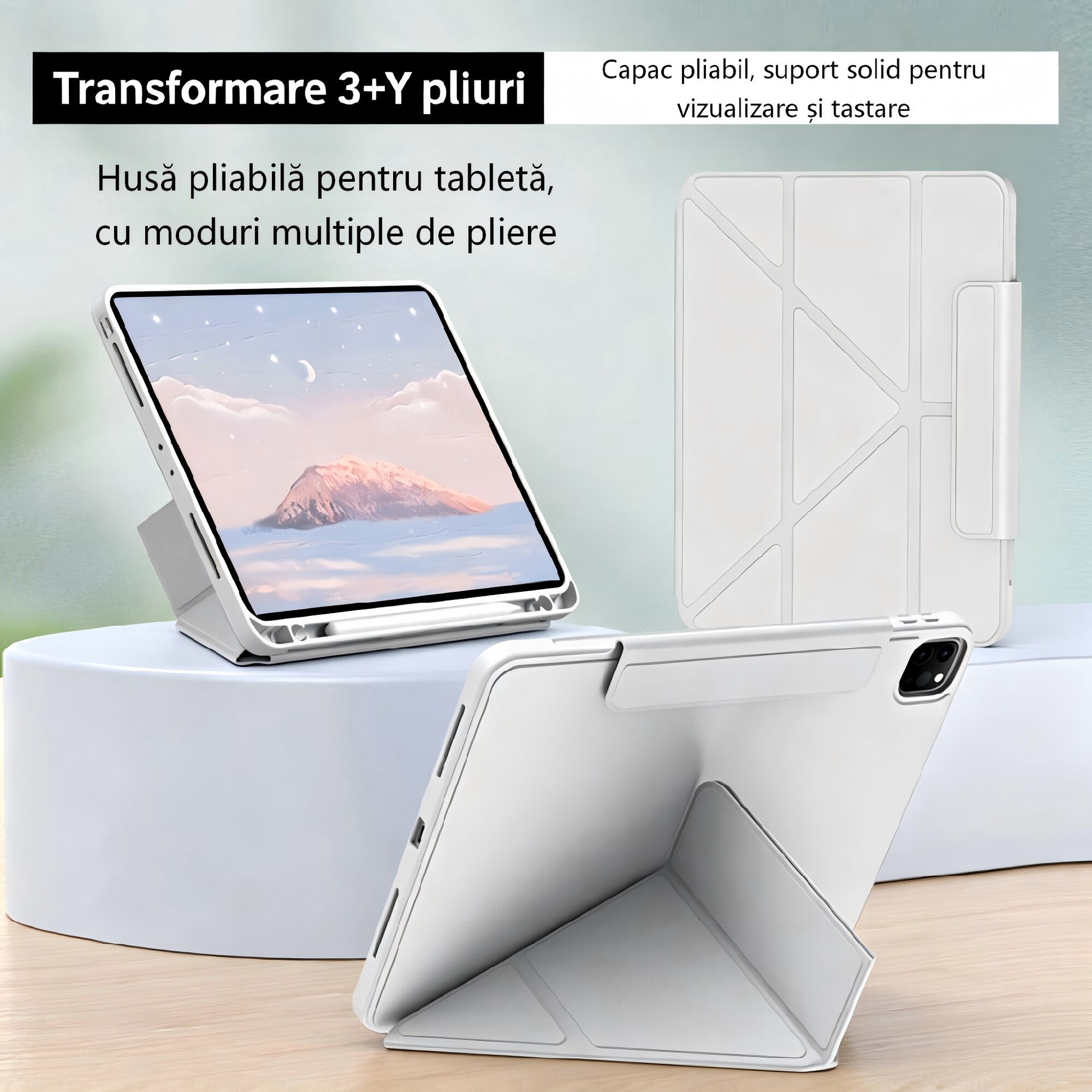 Husa tableta magnetica, compatibila cu iPad A16 11" si 10.9", negru, 4 pozitii, suport creion, auto sleep/wake