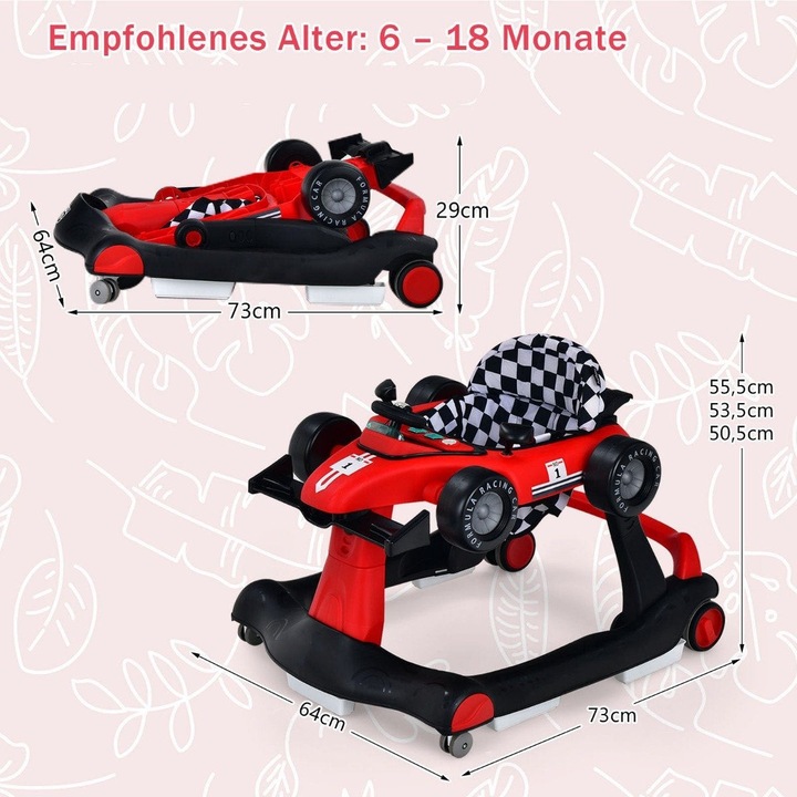 Trombator pentru copii 4 in 1 premergator pliabil cu inaltime reglabila rosu