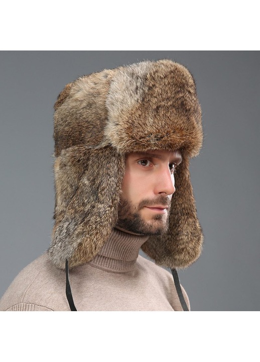 Caciula blana naturala barbati, aviator rusesc, captuseala bumbac, unisex, marime unica