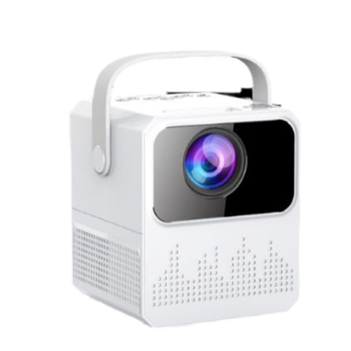 Proiector smart dual band WiFi, control vocal AI, sunet 3D stereo, alb, portabil