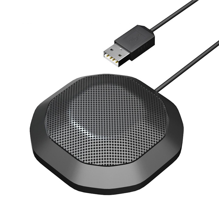 Microfon USB portabil omnidirectional 360, negru, PC Laptop