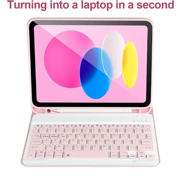 Husa pentru iPad PRE-CJk0515-26-0808-7571, cu tastatura Bluetooth Slim Folio, piele PU, Auto Wake/Sleep, suport in mai multe pozitii, compatibil iPad 11./10. generatie (A3354/A3355/A3356/A2696/A2757/A2777/A3162), roz