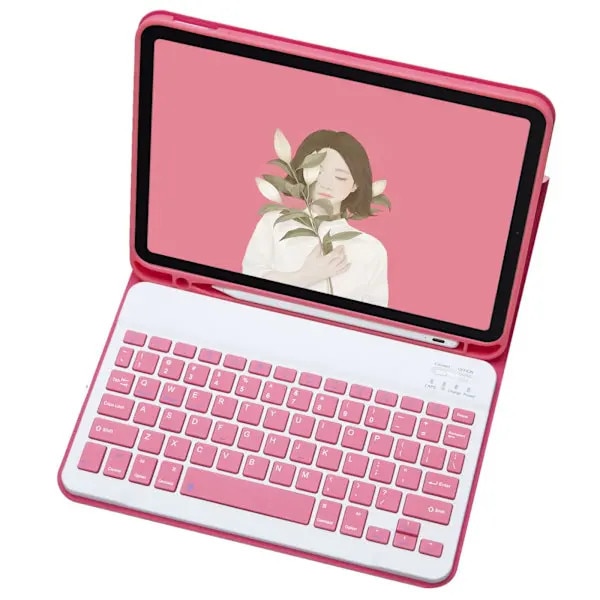 Husa pentru iPad PRE-CJk0515-26-0808-7571, cu tastatura Bluetooth Slim Folio, piele PU, Auto Wake/Sleep, suport in mai multe pozitii, compatibil iPad 11./10. generatie (A3354/A3355/A3356/A2696/A2757/A2777/A3162), roz