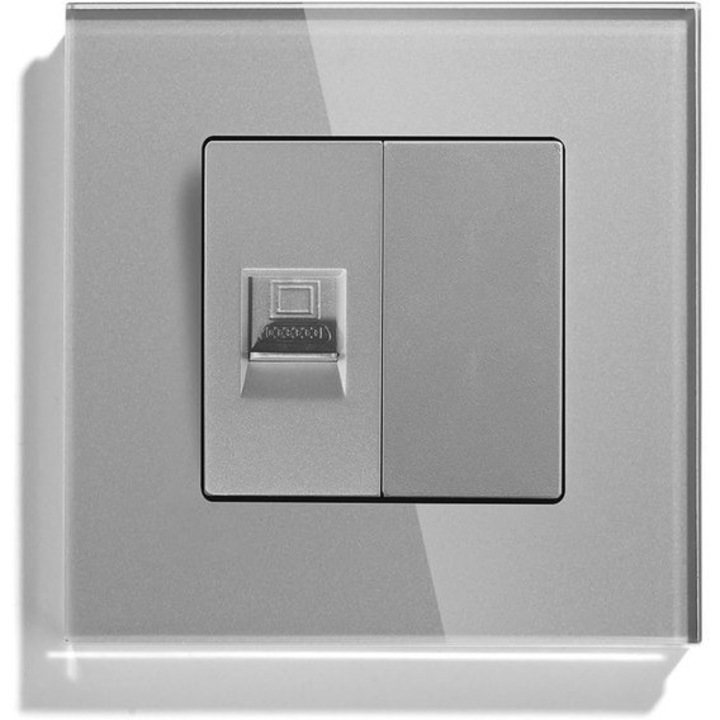 Priza perete cu conexiune RJ45 Ethernet, sticla gri, 86x86mm