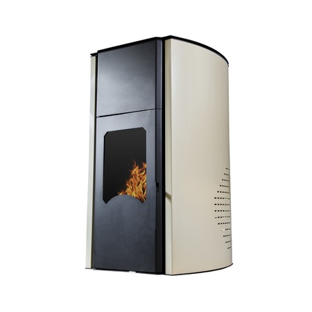 Termosemineu pe peleti Fornello Royal 25 KW, aprindere automata, telecomanda, buncar tiraj fortat, pompa circulatie, vas expansiune, Ivory