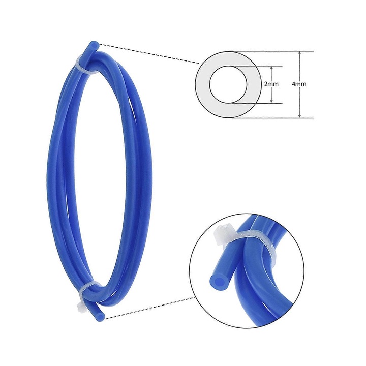 PTFE csőkészlet 3D nyomtatóhoz, 2m, kék, tartozékokkal