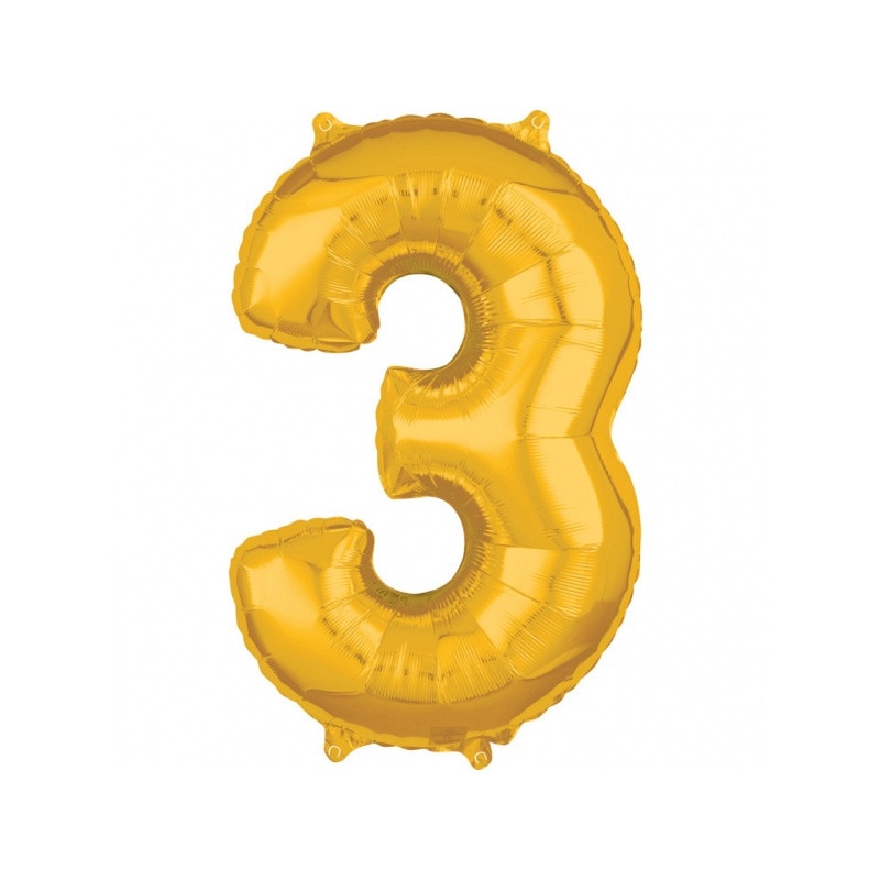 Balon Folie Cifra 3 Auriu - 43 x 66cm, Amscan 36556