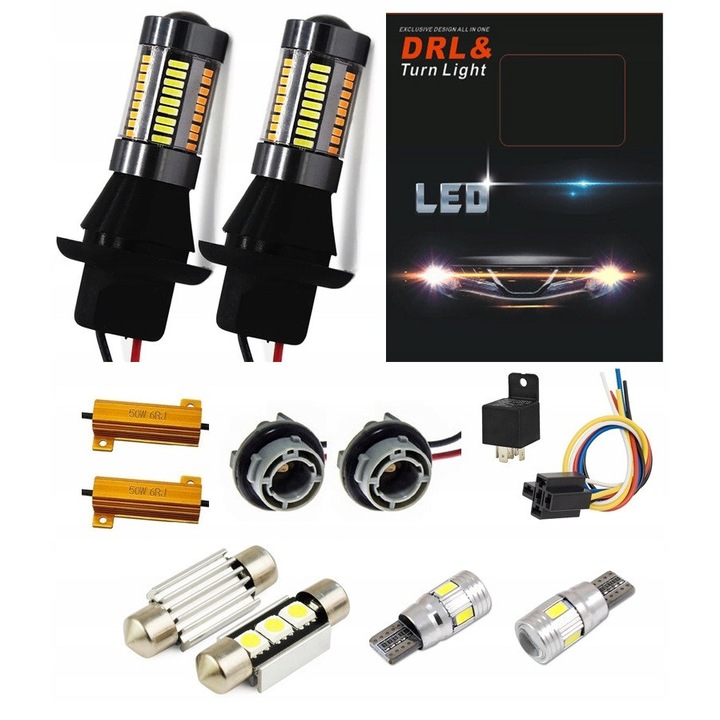 Set becuri LED 2in1 Led 132x SMD alb-portocaliu CANBUS PY21W BAU15S 66x32mm