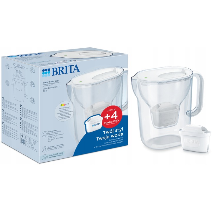 Cana filtranta Brita Style Essential XL alb set 4 filtre Maxtra Pro Pure Performance 3.6l