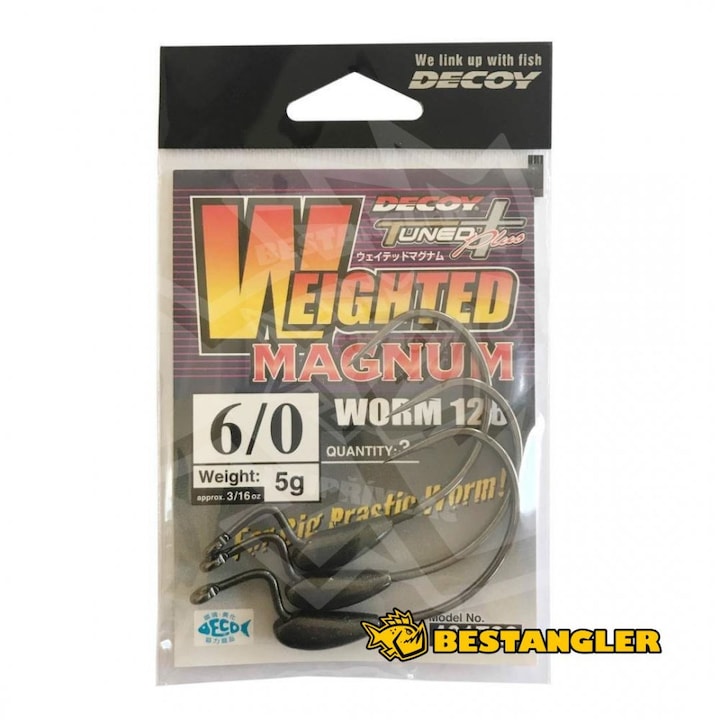 Carlige pescuit Decoy Worm 126 Weighted Magnum, 6/0, negru, 5g, set 3 buc