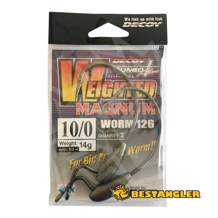 Carlige pescuit Decoy Worm 126 Weighted Magnum, 14g, negru, 10/0, set 2 buc