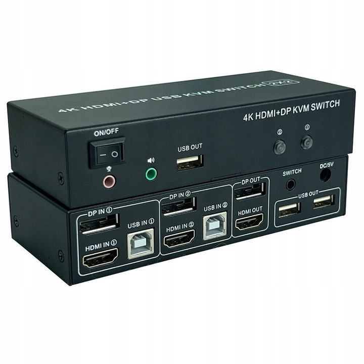 KVM kapcsoló USB 3.0 Kétmonitoros DisplayPort HDMI 4K 60Hz 2x2 portos