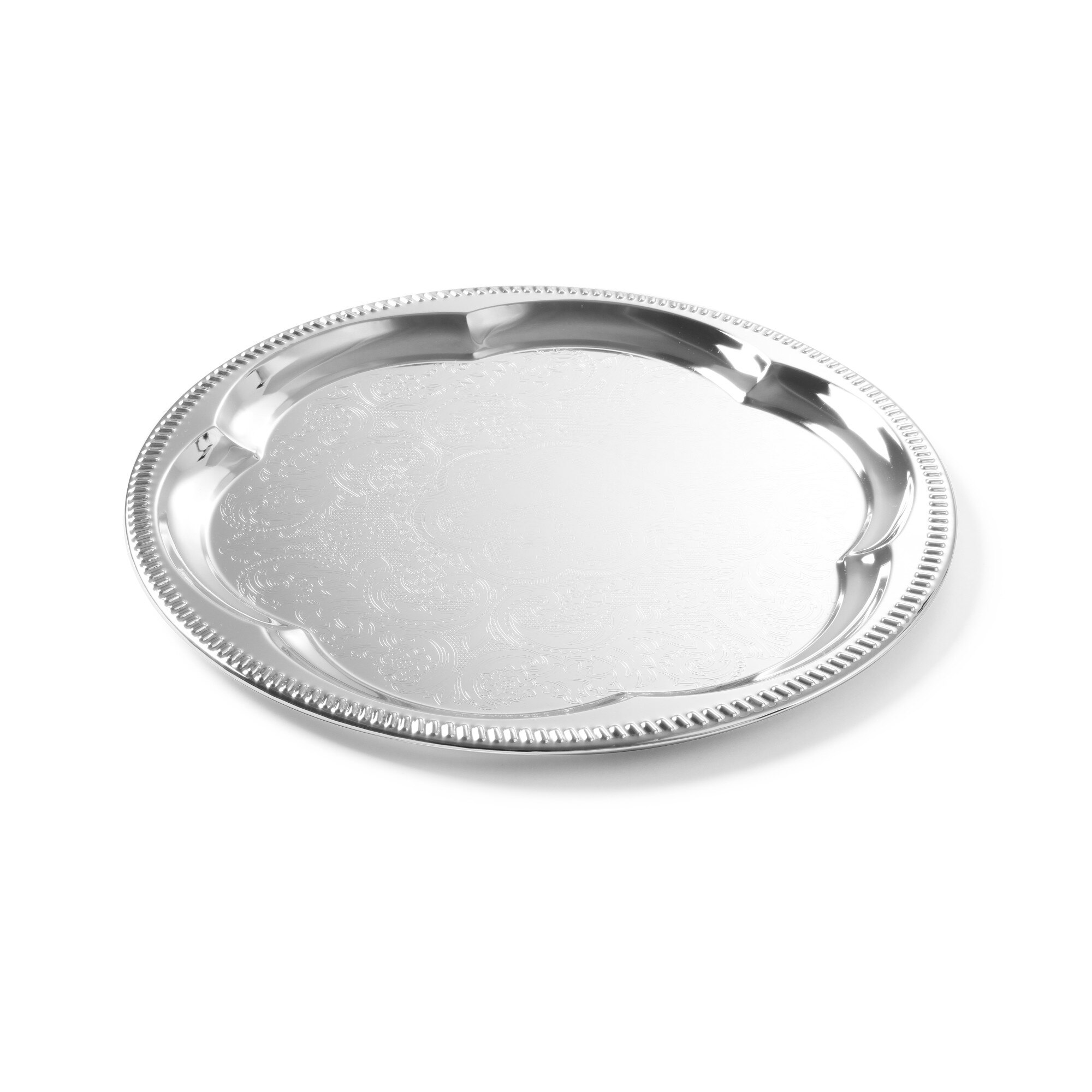 Tava servire ovala, otel cromat cu margini decorate, Hendi, 31x23 cm
