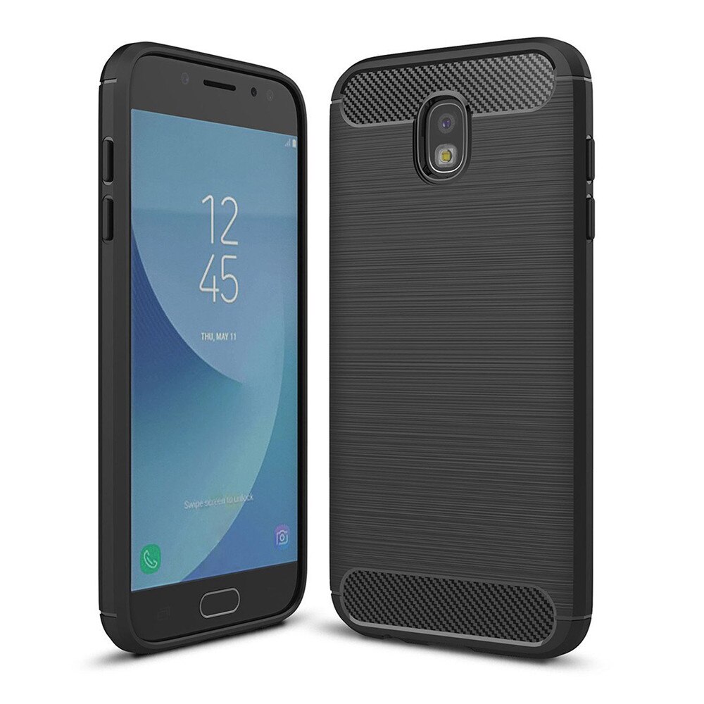 Husa de telefon Carbon Premium Protect, Samsung Galaxy J7 2017, 6 nivele de protectie, Finisaj metalic, Slim, Black