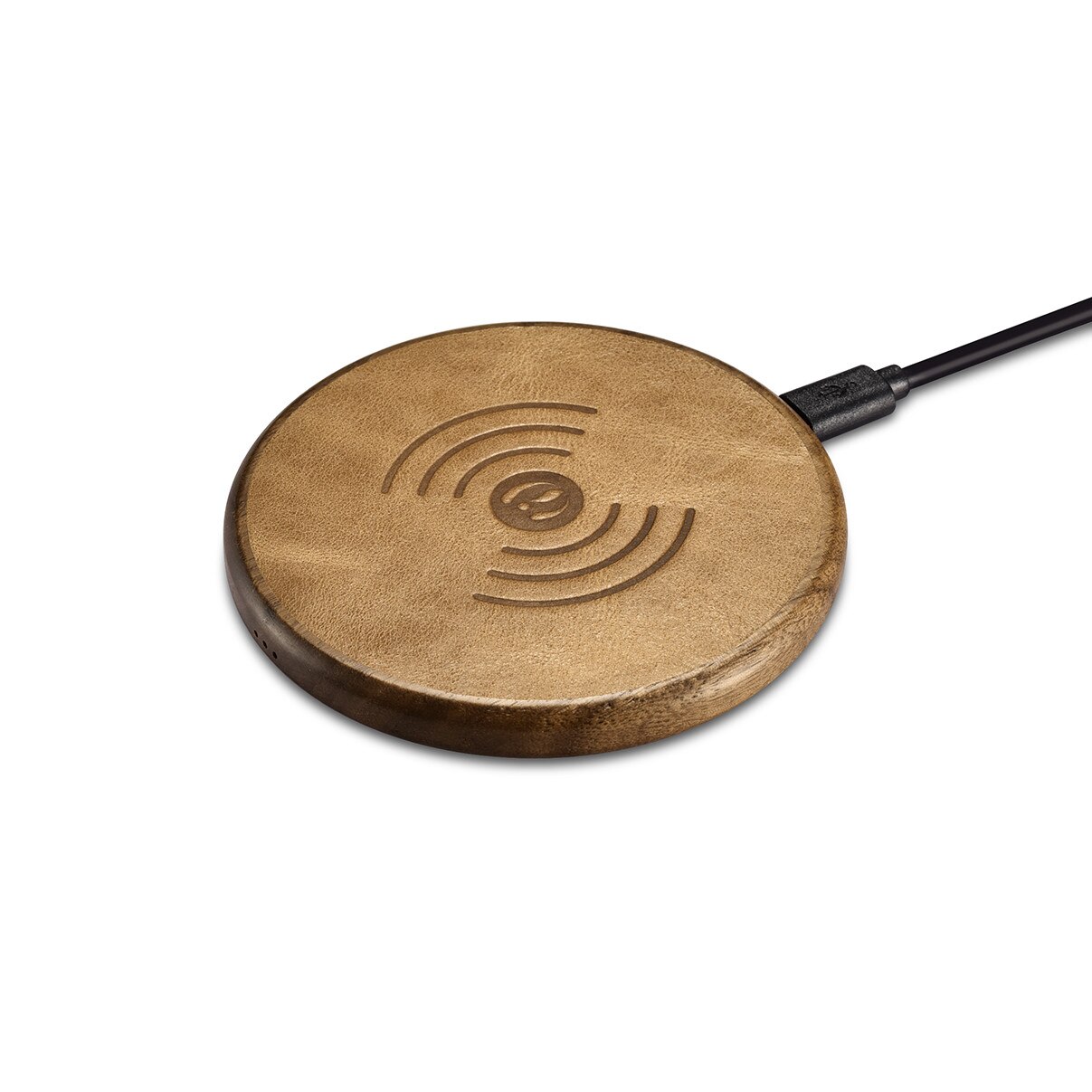 Incarcator wireless slim, elegant, piele naturala + lemn, incarcare rapida - iCarer, culoare Maro