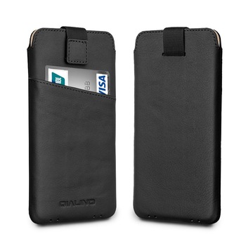 Husa iPhone 11 Pro Max, iPhone 11, 8 Plus, 7 Plus, Qialino Pouch, tip saculet din piele moale, culoare Neagra Husa iPhone 11 Pro Max, iPhone 11, 8 Plus, 7 Plus, Qialino Pouch, tip saculet din piele moale, culoare Neagra