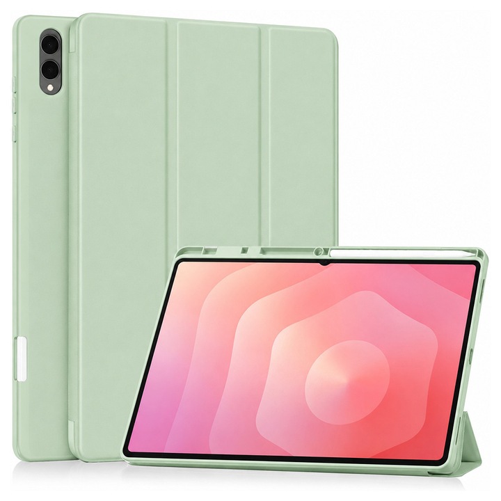 Husa pentru Samsung Galaxy Tab S12 Ultra / S11 Ultra Soft Shell Light & Slim cu functie wake-up/sleep si compartiment pentru stylus, tip stand - Verde deschis