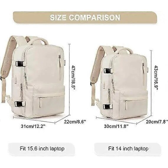 Rucsac multifunctional, impermeabil, bej, 13x14 inch, cu port USB si buzunar antifurt