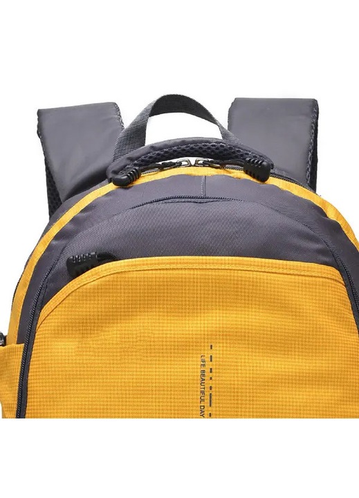 Rucsac drumetie multifunctional, galben, nylon, 1 compartiment laptop, 30x45x15cm