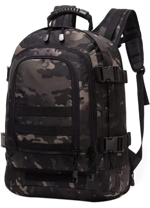 Rucsac drumetie 64L, capacitate mare, negru camuflaj, 38x52x19.7cm