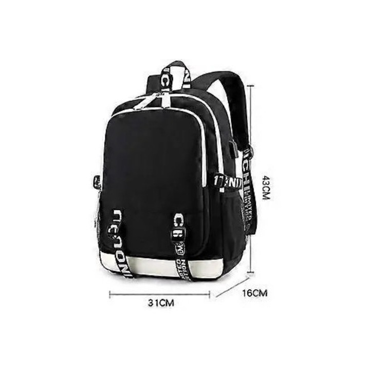 Rucsac casual din panza cu port USB, pentru scoala, albastru, 43 x 31 x 16 cm, 20-35L