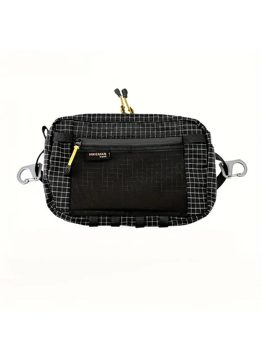 Rucsac drumetie nylon negru, design soft shell, buzunare multiple, curele reglabile, 30x45cm