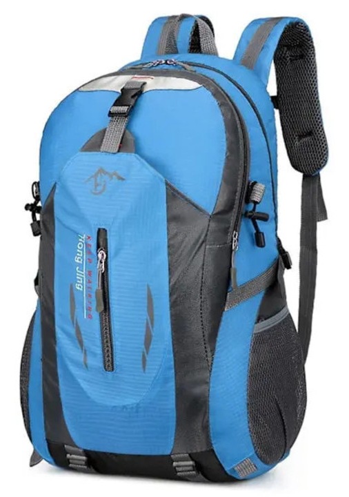 Rucsac drumetie 40L, rezistent apa, usor, negru-albastru-rosu-portocaliu, 32x18x52cm