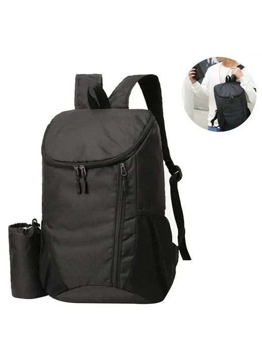 Rucsac drumetie pliabil, impermeabil, usor, portocaliu-negru-albastru, 28x20x42cm, 20L