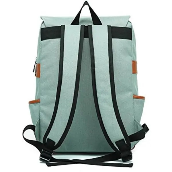 Rucsac din panza vintage, compartiment pentru laptop 15,6", bretele captusite reglabile, buzunare laterale, curele aspect piele, model IZO-CJ-K0502-2026-0721-497, verde menta