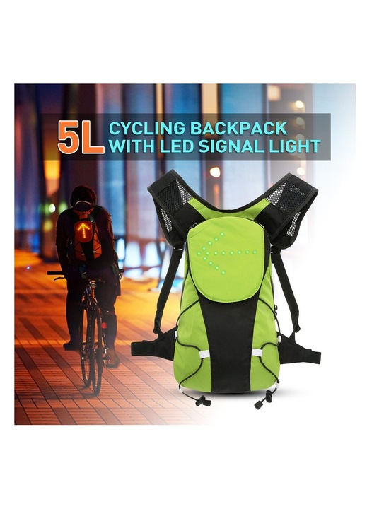 Rucsac 5L cu panou LED semnalizator verde 35x22x10cm