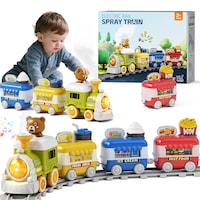Circuit Trenulet de Jucarie Electric Pentru Copii, XICENRM, cu imbinare magnetica, Contine patru vagoane si 12 sine, Sunet si Lumini, multicolor, 3 ani