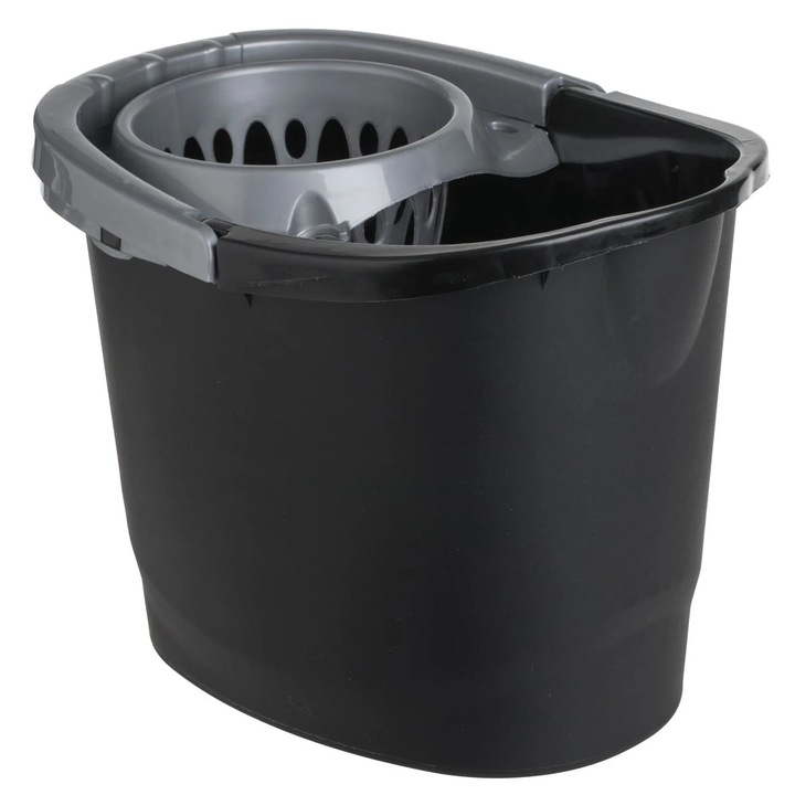 Galeata Ovala pentru Mop Neagra cu Storcator Argintiu 15lt