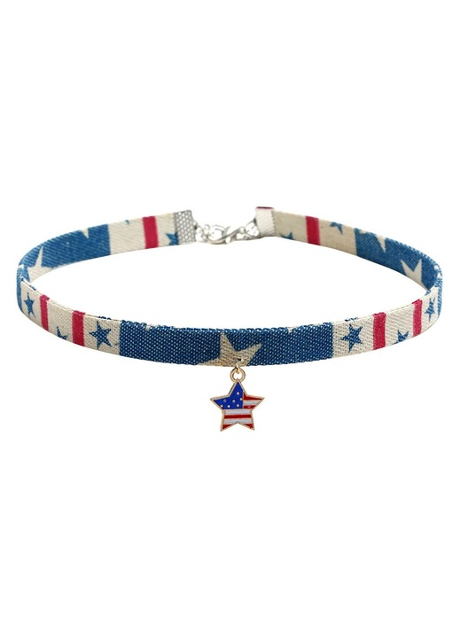 ZYBLSSBB, choker din denim cu pandantiv stea cu motiv steag SUA, Multicolor, 30 x 1,5 cm